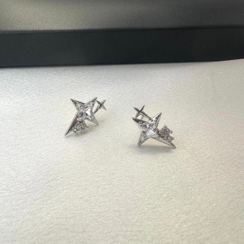 CZ Cubic Zirconia Star Stud Earrings for Men Women Streetwear Punk Hip Hop Unisex Style image 2