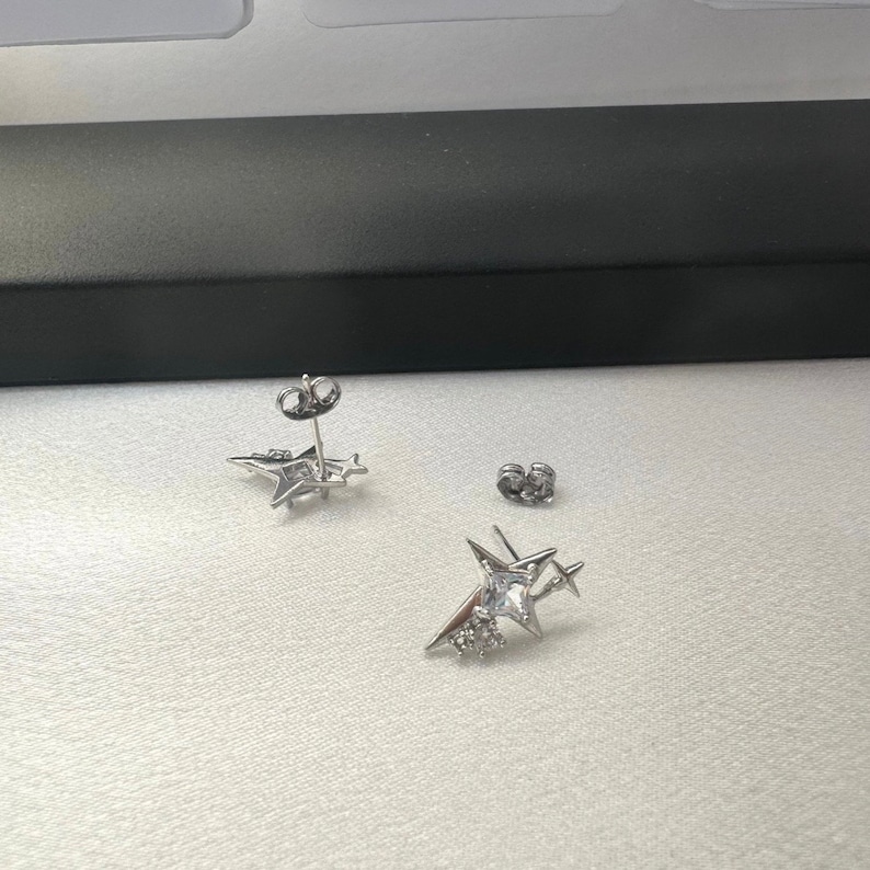 CZ Cubic Zirconia Star Stud Earrings for Men Women Streetwear Punk Hip Hop Unisex Style image 4