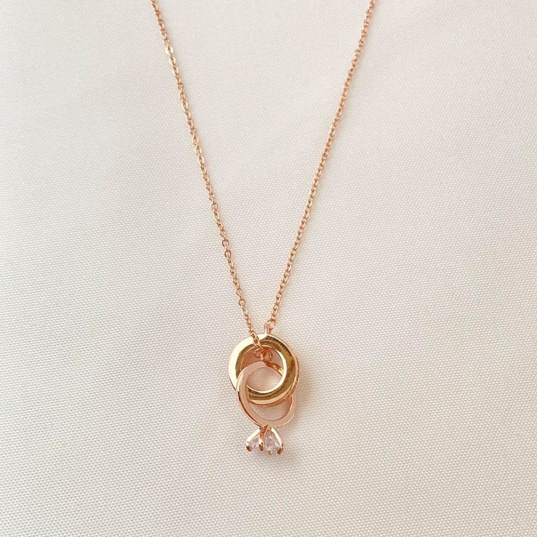 Rose Gold Plated Double Rings Pendant Necklace for Women - Etsy