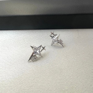CZ Cubic Zirconia Star Stud Earrings for Men Women Streetwear Punk Hip Hop Unisex Style