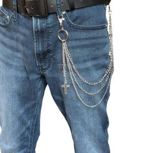 Cadena cruzada para pantalones para hombres y mujeres, cadena para jeans, cadena para llaves, cadena para billetera de motociclista, estilo unisex de hip hop punk de ropa urbana