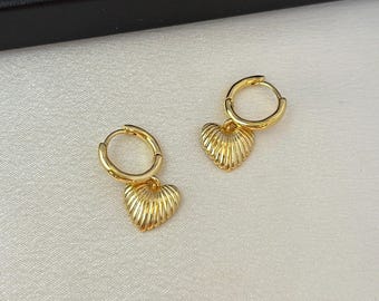 Liebe Herz baumeln Tropfen Ohrringe für Frauen Seashell Texture Design