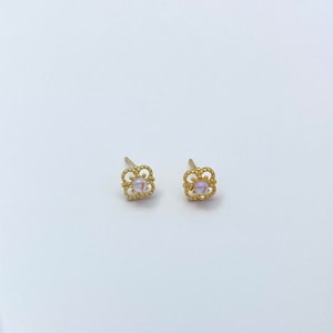 Gold Plated Small Tiny Hollow Opal Stud Earrings for Women