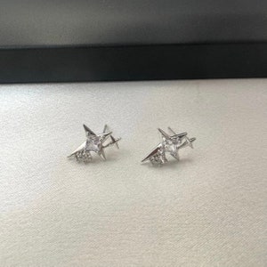 CZ Cubic Zirconia Star Stud Earrings for Men Women Streetwear Punk Hip Hop Unisex Style image 3