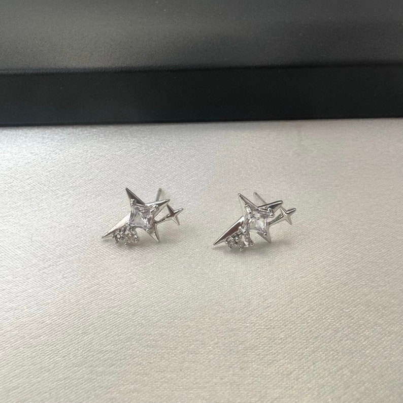 CZ Cubic Zirconia Star Stud Earrings for Men Women Streetwear Punk Hip Hop Unisex Style image 3