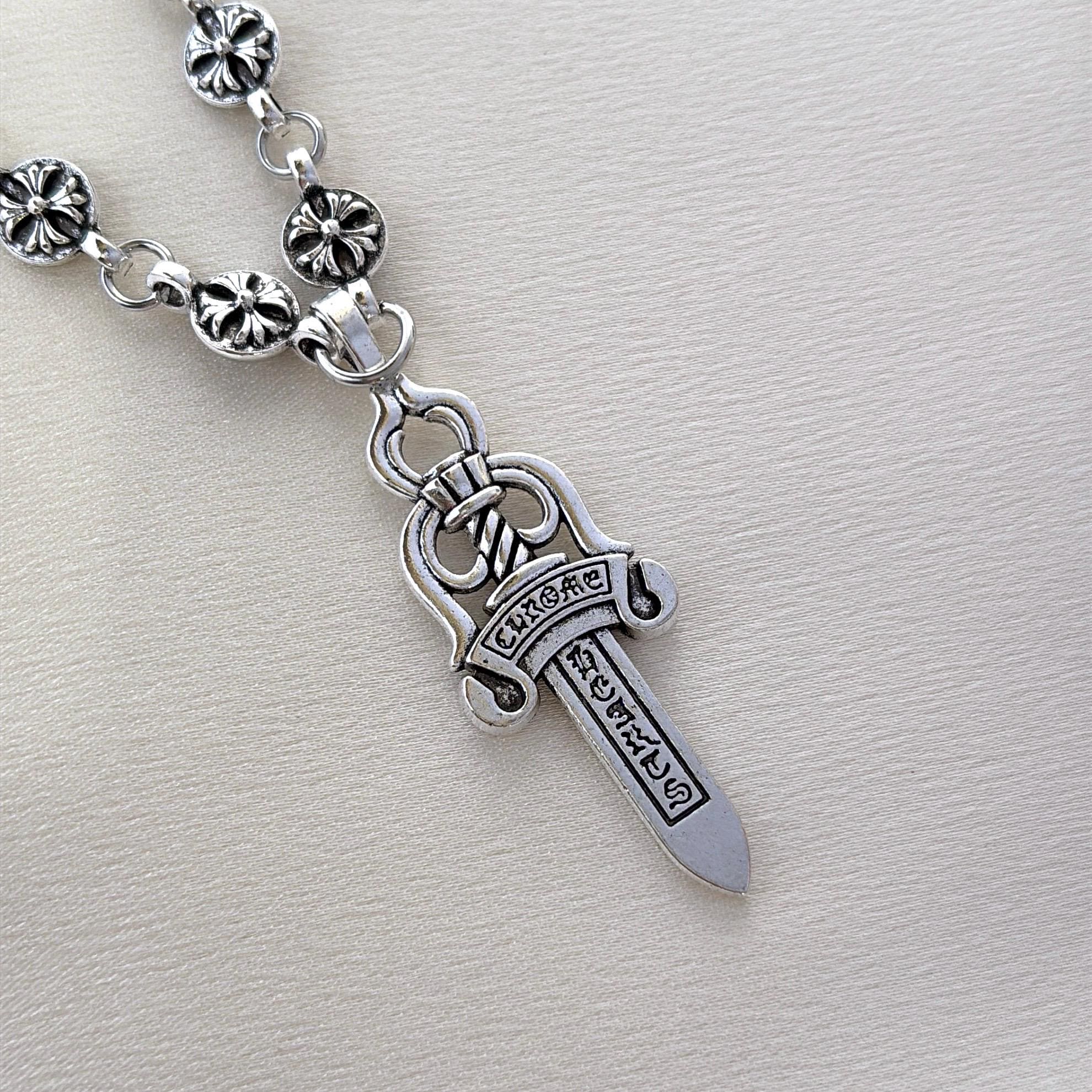 クロムハーツネックレス Large Dagger Pendant Silver Chrome Hearts Large Dagger Pendant Ball Chain Sterling