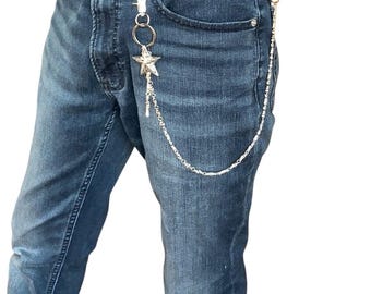 Catena decorativa per pantaloni uomo, doppia catena nera diamantata