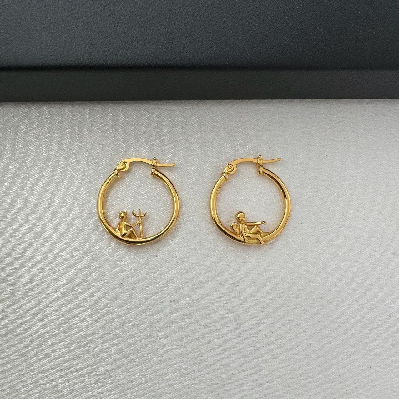 Gold Hoop Earrings With Angels - Etsy display picture 1
