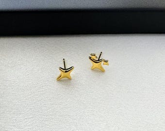 Asymmetry Tiny Four-Pointed Star Stud Earrings for Women Men,Star Earrings