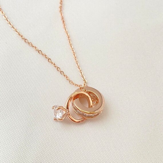 Rose Gold Plated Double Rings Pendant Necklace for Women - Etsy