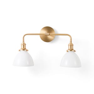 Vintage Brass Vanity Light Farmhouse 2 Light Bathroom Vanity Light Fixture with Milk Glass Dome Shade