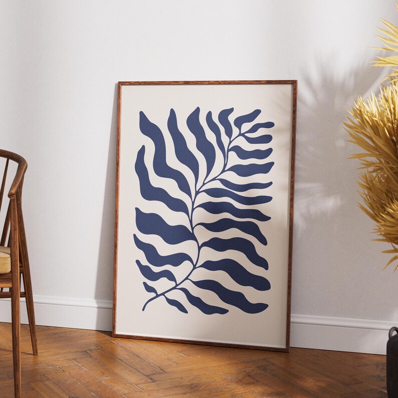 Abstract Blue Botanical Wall Art – Minimalist Digital Download Poster ...