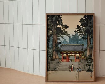 Japanese Temple Art – Digital Wall Art in Traditional Ukiyo-e Style | Japanese Torii, Shinto Shrine, Forest Artwork