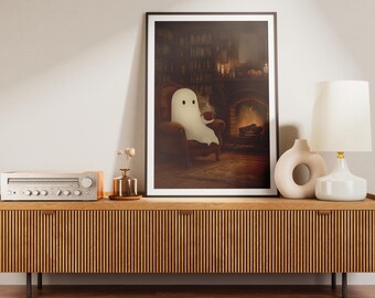 Cozy Ghost Wall Art - Cozy Autumn Decor, Funny Wall Art Vintage Ghost Illustration, Digital Download for Your Home
