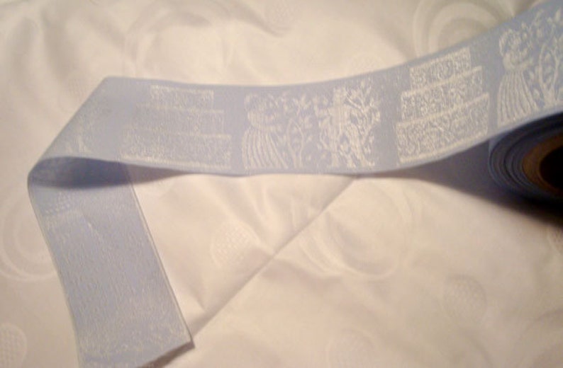 Sale 1 yard of 2 wide Wedding Light Blue Ribbon Woven jacquard designed by Laura Foster Nicholson Textile zdjęcie 3