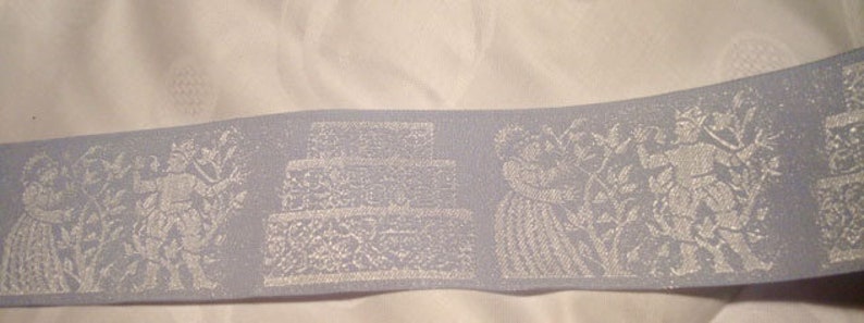 Sale 1 yard of 2 wide Wedding Light Blue Ribbon Woven jacquard designed by Laura Foster Nicholson Textile image 2