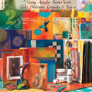 May include: A book cover titled "Altered Surfaces" with the subtitle "Using Acrylic Paints with Gels, Mediums, Grounds & Pastes." The cover features colorful abstract art and the text "for Paper, Canvas, Board and Plastic."