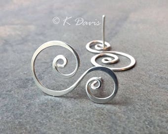 Water Element Earrings, Silver Spiral Earrings Coil Silver Statement Earrings, Waves, nature jewelry gift, sterling silver earrings