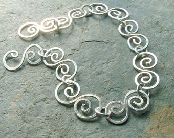 Silver Chain Bracelet Sterling Water Element Swirl Handmade Womens jewelry, Wave bracelet jewelry gift, nature jewelry