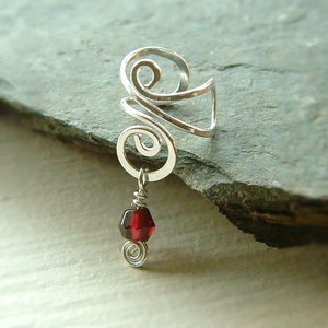 Silver Ear Cuff Garnet Sterling Silver Wire Wrapped single Earcuff, January birthstone gift womens jewelry gift for her friendship gift
