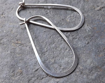 Pendientes de aro ovalados de plata de ley, modernos, hechos a mano, con aros en bucle, joyería de regalo.