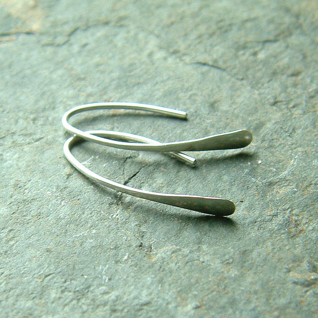 Sterling Silver Earrings Modern Open Hoops Hammered Wire Hoop - Etsy