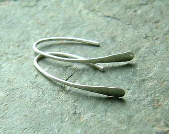 Sterling Silver Earrings Modern Open Hoops Hammered Wire Hoop Earrings Small Paddle Earrings Minimalist womens gift, mom gift custom jewelry