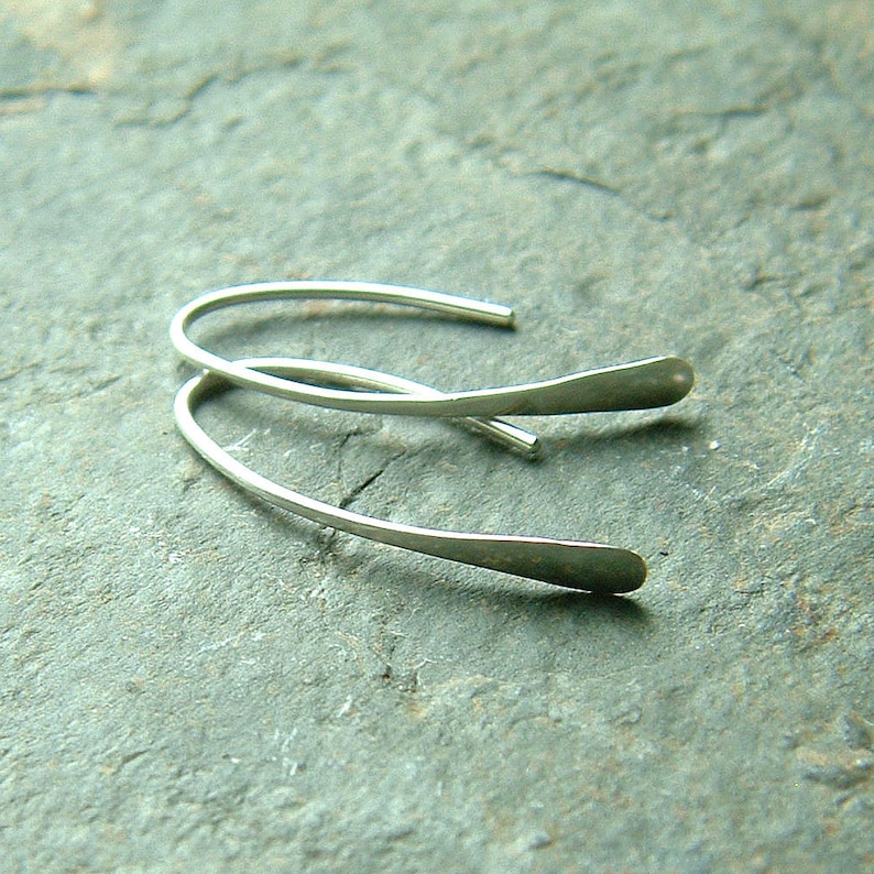 Sterling Silver Earrings Modern Open Hoops Hammered Wire Hoop Earrings Small Paddle Earrings Minimalist womens gift, mom gift custom jewelry image 1