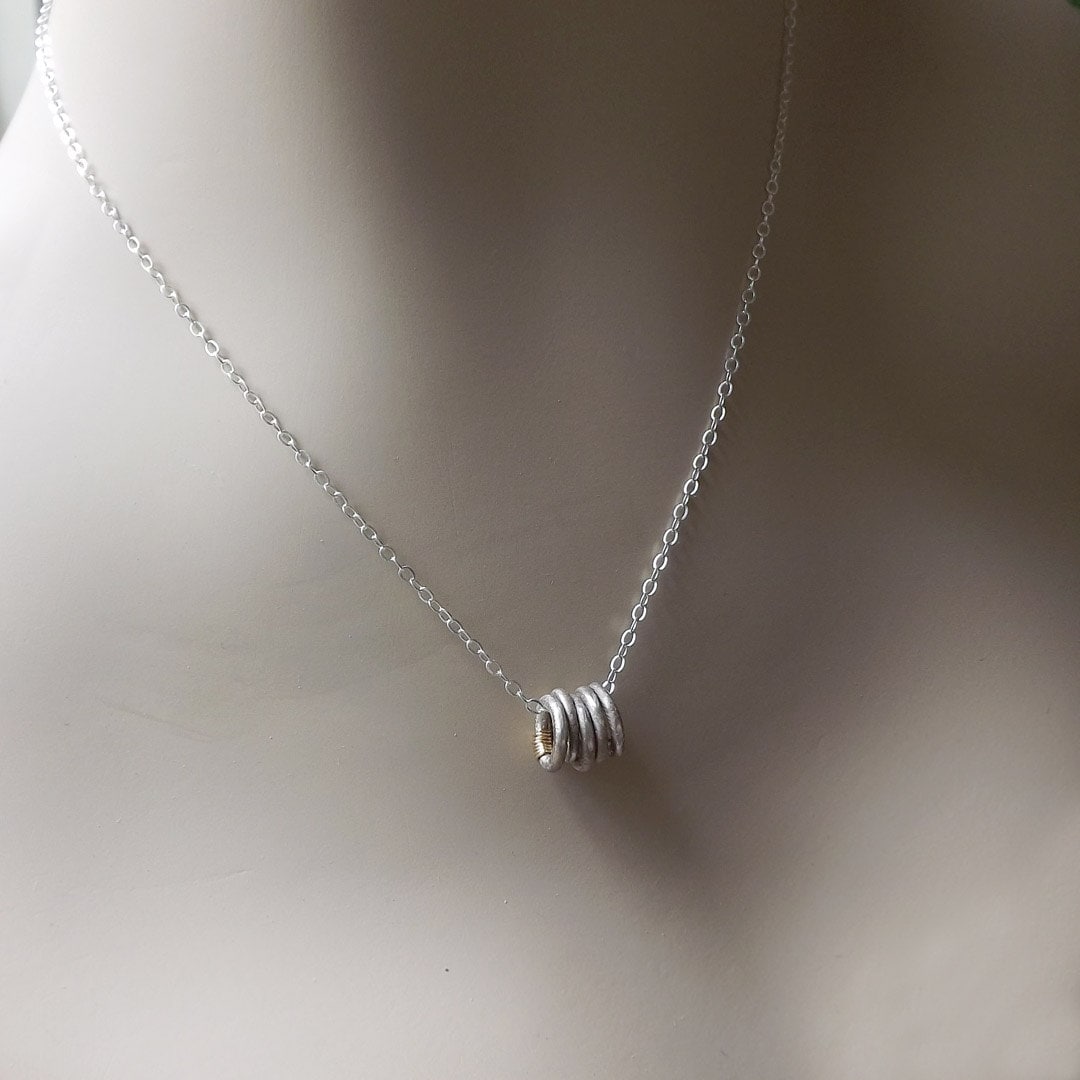 Small Round Rings Sterling Silver Rings Necklace, Tiny Rustic Small Ring Charms, Tiny ...