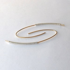 Open Hoop Earrings Gold Sterling Silver Wrapped Gold Filled Arc Threader Earrings mixed metal Womens Gift for her statement earrings jewelry