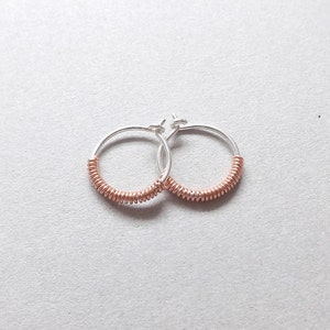 Sterling Silver Hoop Earrings Copper Wrapped Mixed Metal Hoops Custom Jewelry, minimal hoop earring Women Men Gift Dainty Earrings image 5