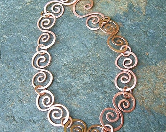 Rose Gold Filled Bracelet, Handmade Swirl Link Chain