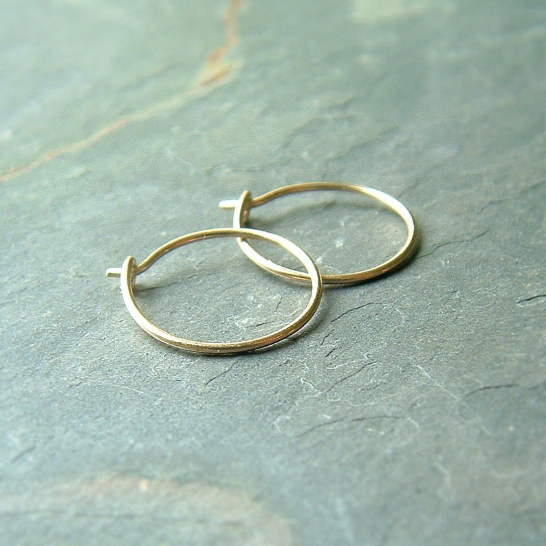 Small gold hoop earrings handmade 14k Gold Hoops unisex men women Gift minimalist gold jewelry gift for her 14k solid gold unique gifts image 1