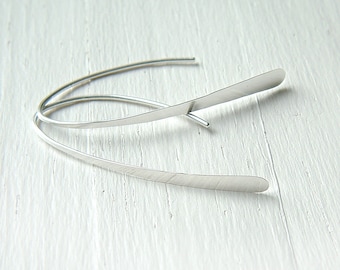 Arc Ear Threaders, Open Hoop Earrings Silver Simple Wire Form Earring, Hammered Wishbone modern minimal jewelry gift for her, unique gift