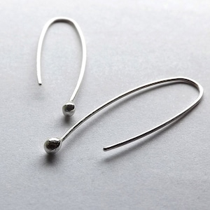 Long Silver Earrings, Sterling Silver Bud Earrings Dot Open Hoops Simple Minimalist Earrings Hook Dangle statement earrings jewelry handmade