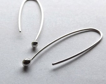 Long Silver Earrings, Sterling Silver Bud Earrings Dot Open Hoops Simple Minimalist Earrings Hook Dangle statement earrings jewelry handmade