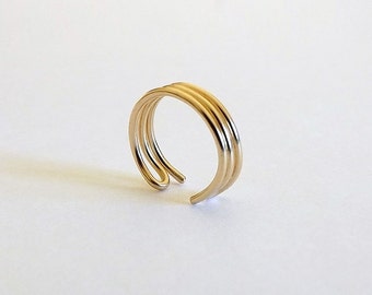 Gold Filled Ear Cuff Minimalist Three Band No Pierce Earcuff Single