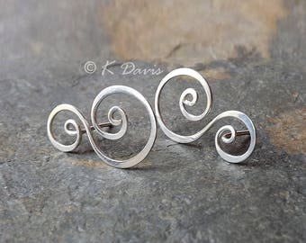 Water Element Earrings, Modern Silver Spiral Earrings Coil Silver Stud Earrings, Wave Earrings, nature gift jewelry sterling silver earrings