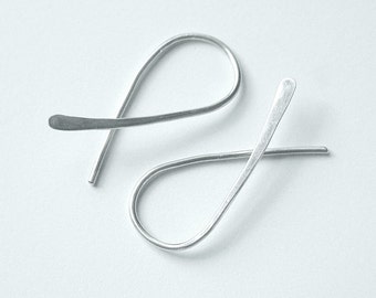 Silver Wire Twist Earrings Small Arc Threaders, Silver Open Hoops, Minimalist Earring Handmade Simple Everyday Earrings Gift Fish Earrings
