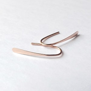 Tiny Arc Earrings, 14k Rose Gold Earring, Tiny Open Hoops, Wishbone custom Earrings Small gold womens jewelry gift 14k solid gold hoop