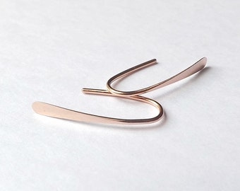 Tiny Arc Earrings, 14k Rose Gold Earring, Tiny Open Hoops, Wishbone custom Earrings Small gold womens jewelry gift 14k solid gold hoop