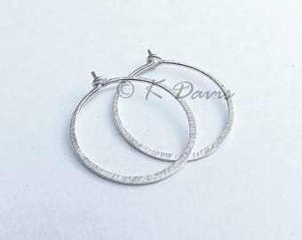 Silver Hoop Earrings Brushed Finish Small Simple Hoops Hammered Hoop Earrings, Smaller version choose your custom size, jewelry gift