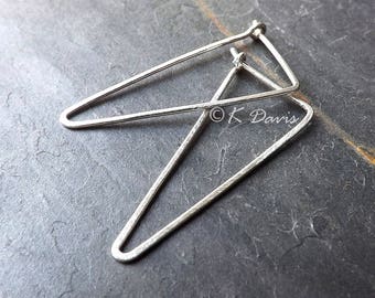 Sterling Silver Triangle Hoop Earrings, Brushed Finish, Modern Geometric Jewelry