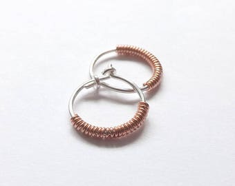 Silver Hoop Earrings Copper Wrapped Hoop Earrings Mixed Metal Hoops, Choose Your Size minimal hoop earrings Jewelry Gift small hoop earrings