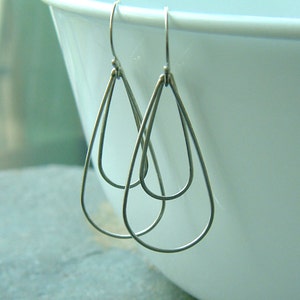 Silver Teardrop Hoop Earrings Dangle earring, Long Loop Hoops, handmade sterling silver  hoop earrings jewelry gift for her