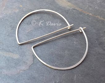 Silver Hoop Earrings, Half Moon Hoops, Half Circle, Half Hoop, Arc Hoop, Minimal Hoop, Jewelry Gift, approx. 30mm x 20mm, 20 gauge (.81mm)