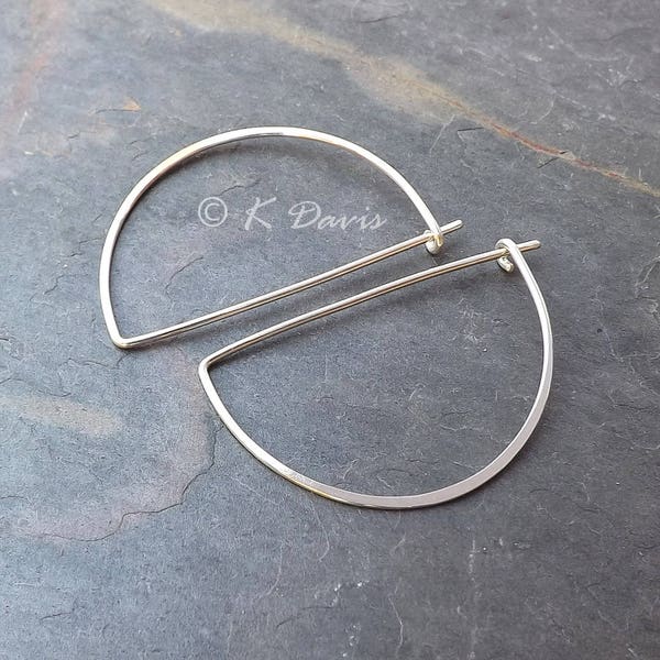 Sterling Silver Half Moon Hoop Earrings, Arc Hoops, Half Circle Earring