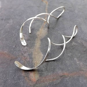 Spiral Dangle Earrings Silver Threader Earring, Long Coil Open Hoop, Sterling Silver Helix Twist Corkscrew Statement Earring Jewelry Gift