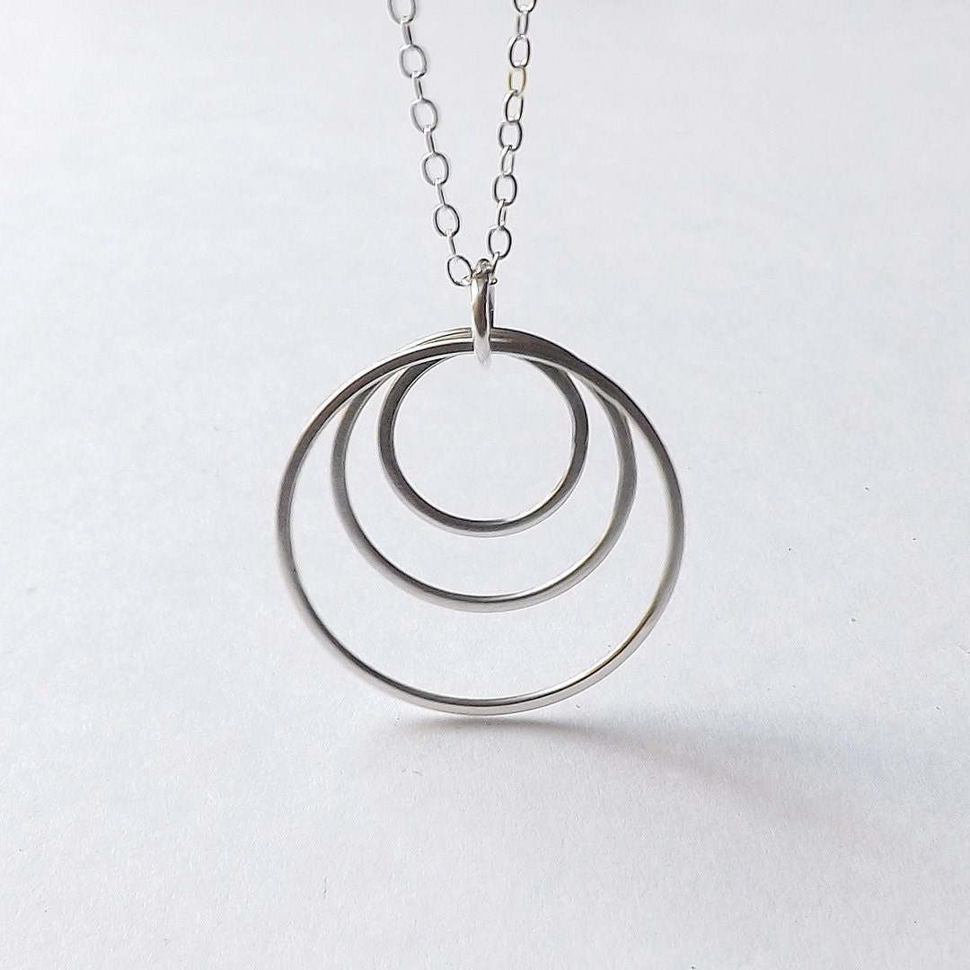 Silver Circle Necklace Three Ring Pendant Circles Geometric | Etsy