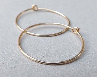 Solid Gold Hoop earrings 14k gold hoops Simple non hammered Hoops minimalist jewelry, Gift for her custom jewelry Gift Statement Jewelry